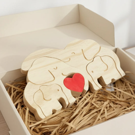 Personalized Elephant 4 Pieces Family Edition Custom Wooden Puzzle