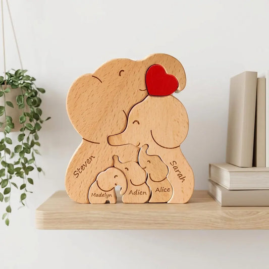 Personalized Elephant 5 Pieces Family Edition Custom Wooden Puzzle