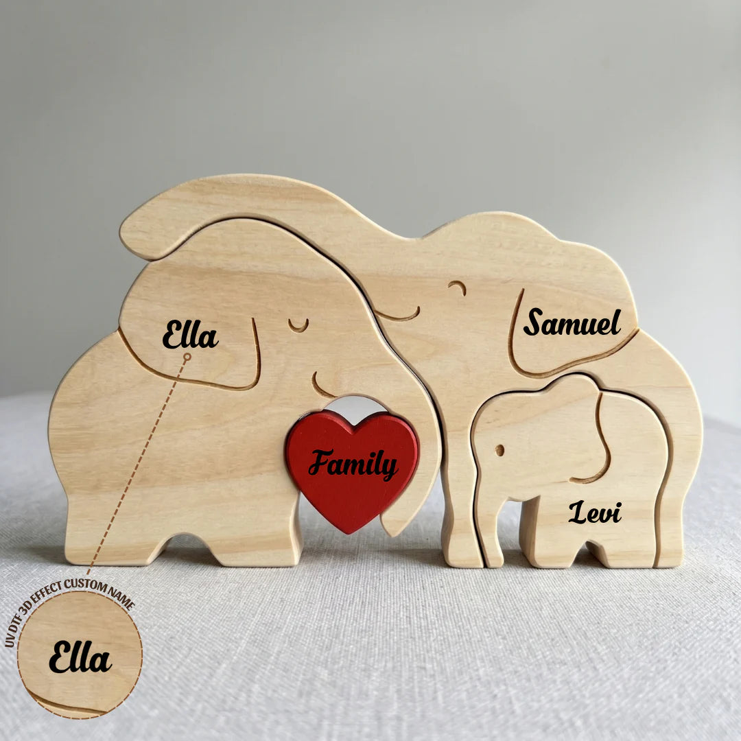 Personalized Elephant 3 Pieces Family Edition Custom Wooden Puzzle