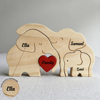 Personalized Elephant 3 Pieces Family Edition Custom Wooden Puzzle