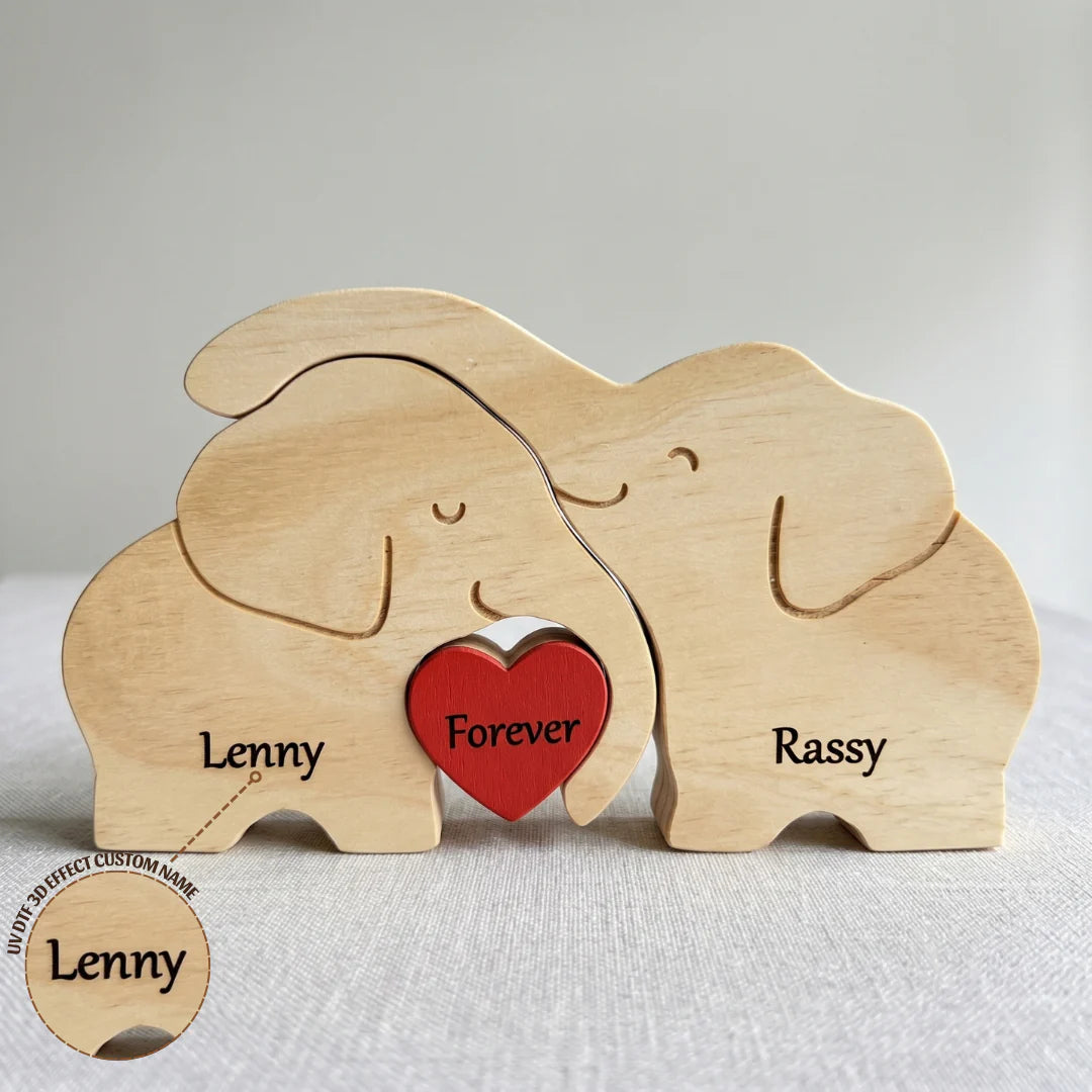 Personalized Elephant Couple Edition Custom Wooden Puzzle