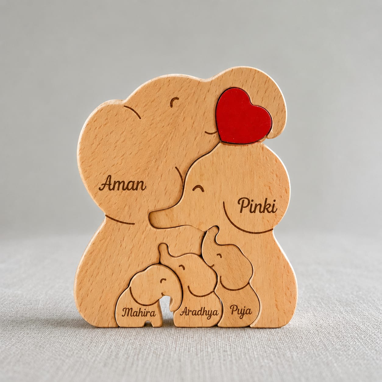 Personalized Elephant 5 Pieces Family Edition Custom Wooden Puzzle