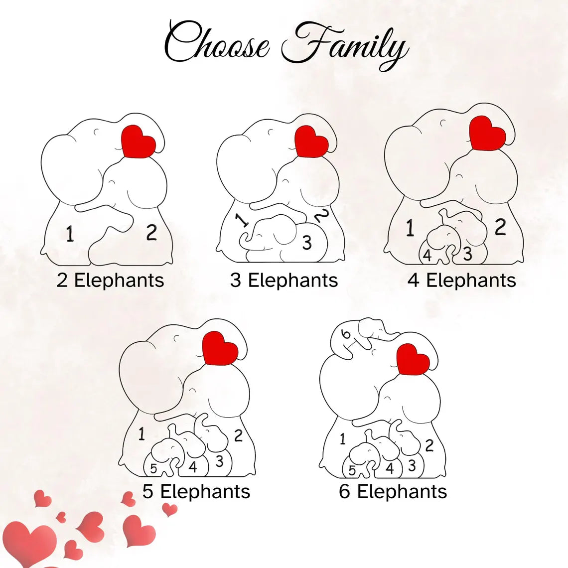 Personalized Elephant 5 Pieces Family Edition Custom Wooden Puzzle