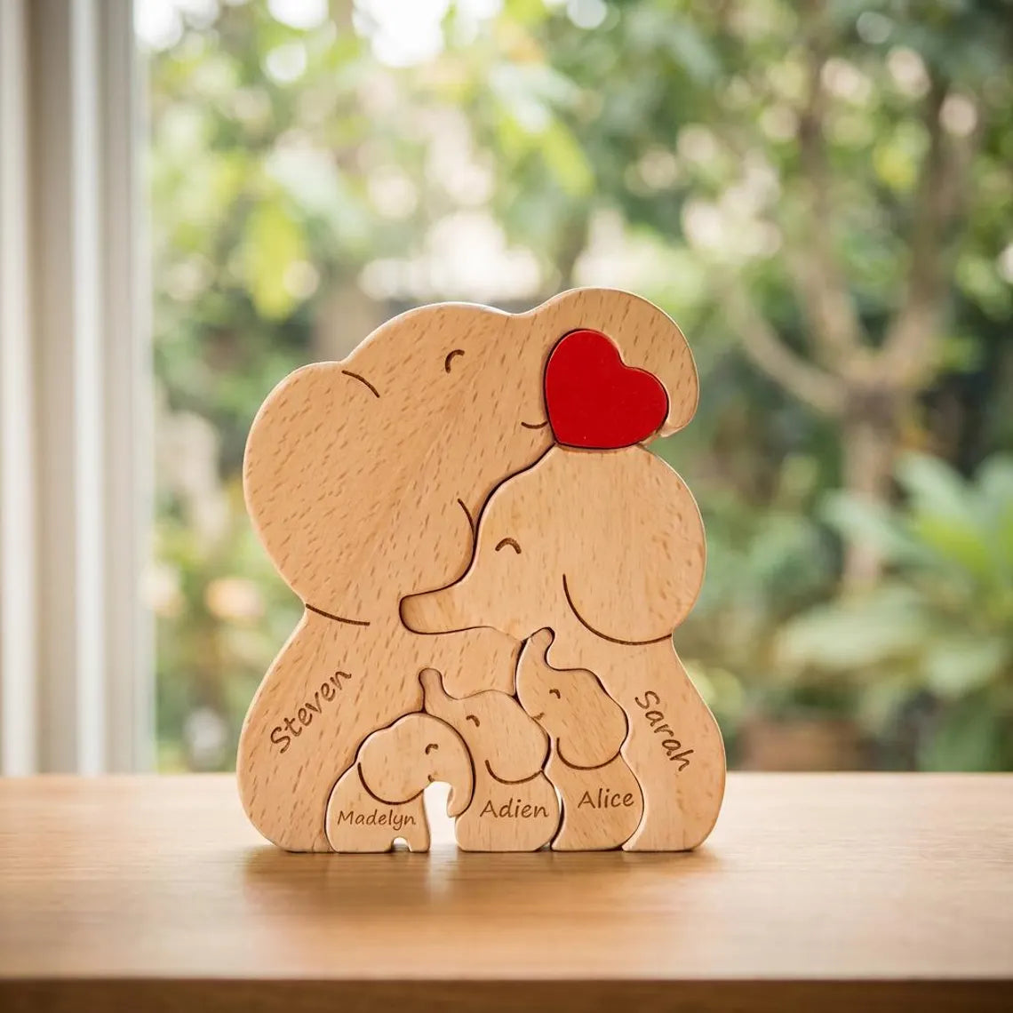 Personalized Elephant 5 Pieces Family Edition Custom Wooden Puzzle