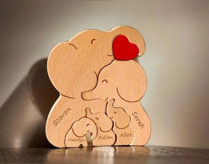 Personalized Elephant 5 Pieces Family Edition Custom Wooden Puzzle